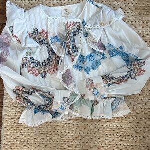 Sézane X Sea Floral Patchwork Ruffle Blouse